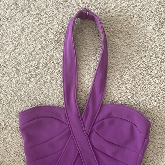Topshop Petite US Size 2 Purple Bodycon Halter Dress Exposed Back Zipper - Picture 3 of 10